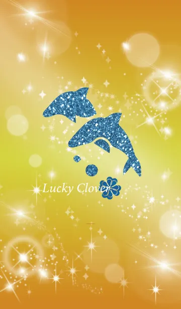 [LINE着せ替え] オレンジ : 幸運のイルカと四葉の画像1