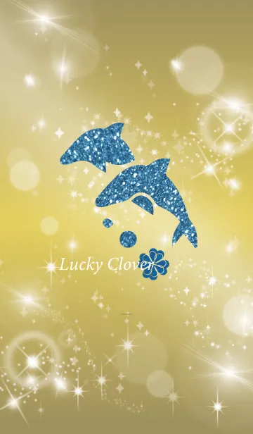 [LINE着せ替え] ゴールド : 幸運のイルカと四葉の画像1