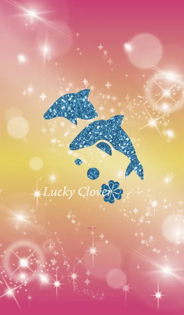 [LINE着せ替え] ピンク : 幸運のイルカと四葉の画像1