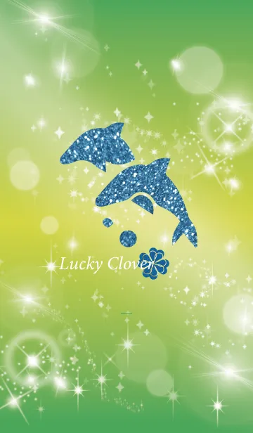 [LINE着せ替え] 緑 : 幸運のイルカと四葉の画像1