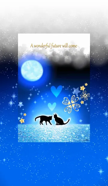 [LINE着せ替え] 恋愛成就♪幸運の黒猫と煌めく月と海の画像1