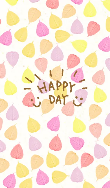 [LINE着せ替え] カラフルピンク葉っぱスマイル-12-の画像1