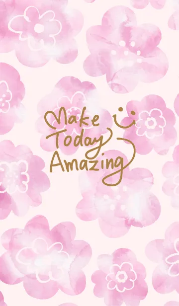 [LINE着せ替え] ピンク水彩お花柄 スマイル25の画像1