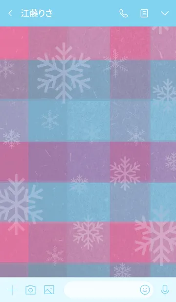[LINE着せ替え] 雪の結晶チェック青/ピンク-スマイル19-の画像3