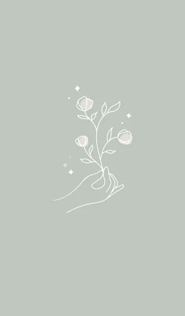 [LINE着せ替え] Pêche シンプル可愛い♡ グリーンのお花の画像1