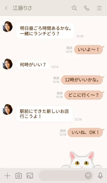 [LINE着せ替え] 白猫とシンプル ベージュ.の画像4