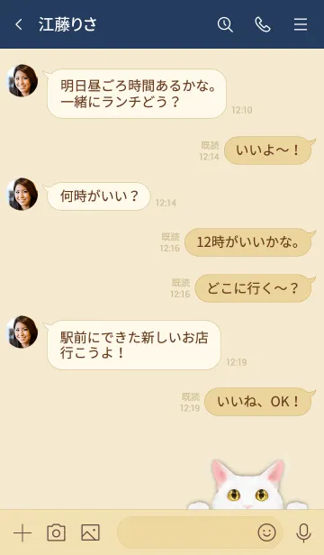 [LINE着せ替え] 白猫とシンプル ネイビーベージュ.の画像4