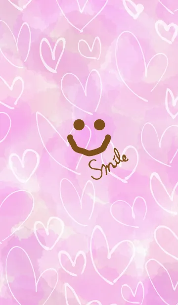 [LINE着せ替え] 水彩ピンク白ハートスマイルの画像1