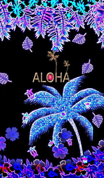 [LINE着せ替え] 鉛筆画♡ハワイ＊ALOHA+160/ネオンの画像1