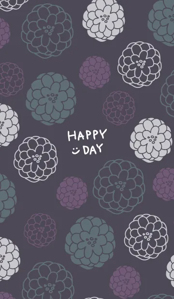 [LINE着せ替え] 手書きのお花 グレーとパープルの画像1