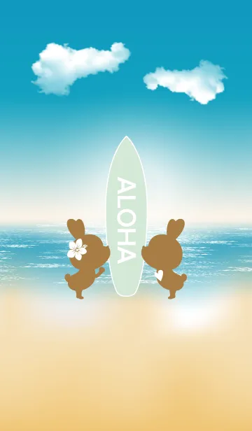 [LINE着せ替え] suntan rabbits and surfboard ALOHA 10.の画像1