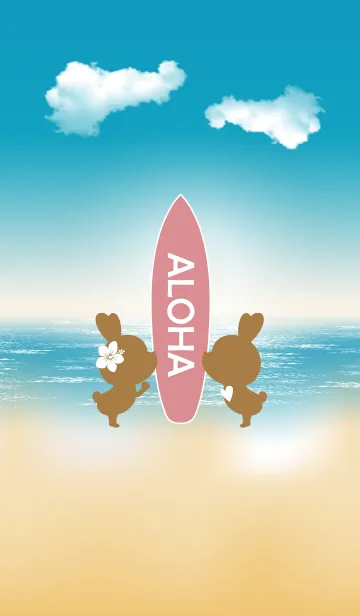 [LINE着せ替え] suntan rabbits and surfboard ALOHA 12.の画像1