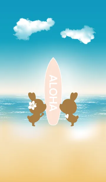 [LINE着せ替え] suntan rabbits and surfboard ALOHA 13.の画像1