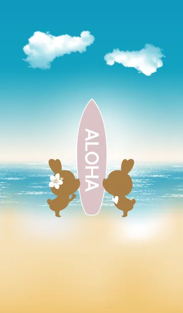 [LINE着せ替え] suntan rabbits and surfboard ALOHA 14.の画像1