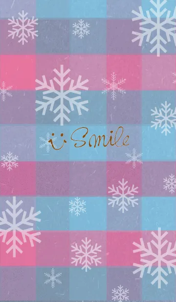 [LINE着せ替え] 雪の結晶チェック青/ピンク-スマイル26-の画像1