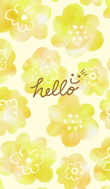 [LINE着せ替え] 黄色水彩お花柄 スマイル28の画像1
