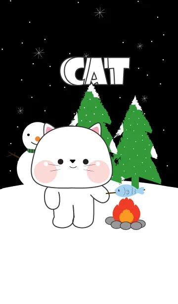 Cute White Cat In Winter Season (JP)の着せ替えメイン画像