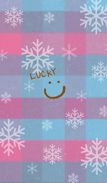 [LINE着せ替え] 雪の結晶チェック青/ピンク-スマイル15-の画像1