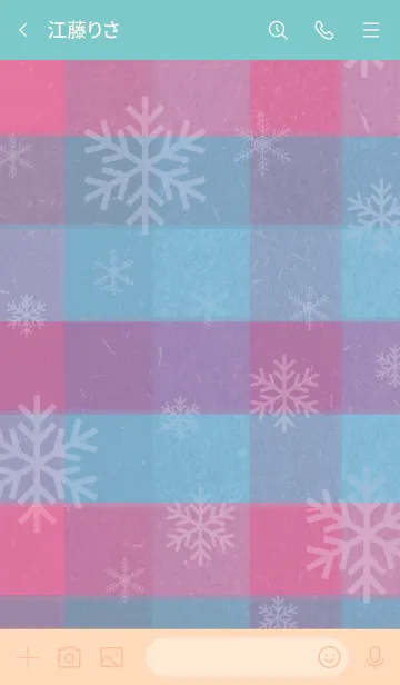 [LINE着せ替え] 雪の結晶チェック青/ピンク-スマイル15-の画像3