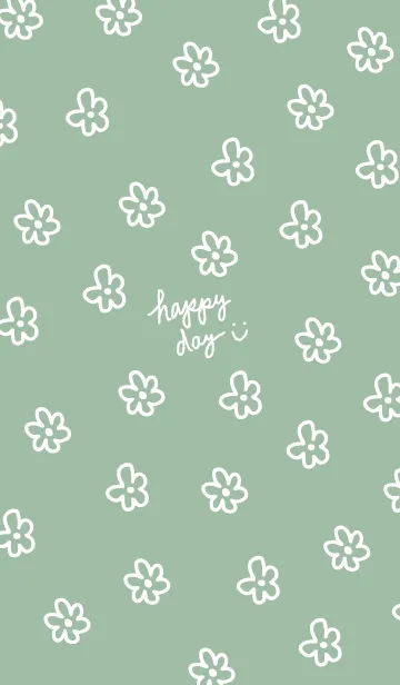 [LINE着せ替え] 白いお花 くすみグリーン5の画像1