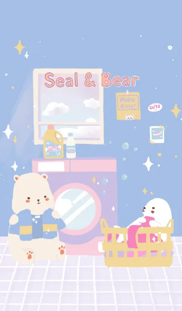 [LINE着せ替え] Seal and Bear Laundry dayの画像1