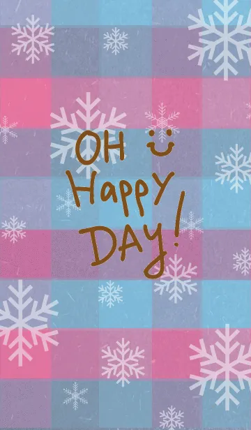 [LINE着せ替え] 雪の結晶チェック青/ピンク-スマイル23-の画像1