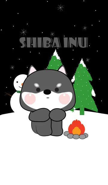 [LINE着せ替え] Black Shiba Inu In Winter Season (JP)の画像1