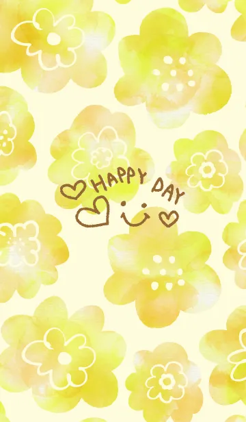 [LINE着せ替え] 黄色水彩お花柄 スマイル22の画像1