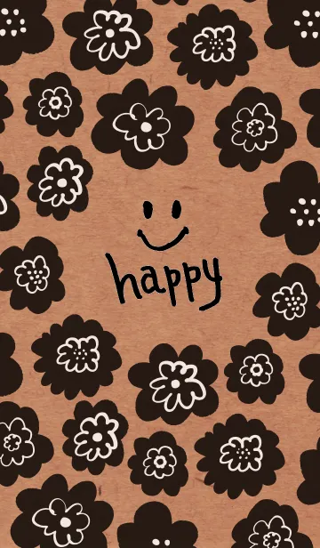 [LINE着せ替え] クラフト紙黒いお花柄スマイル17の画像1