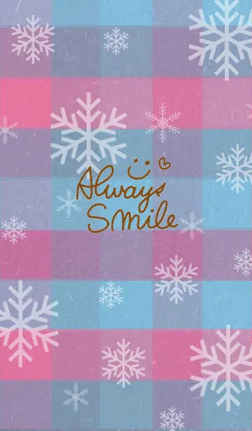 [LINE着せ替え] 雪の結晶チェック青/ピンク-スマイル3-の画像1