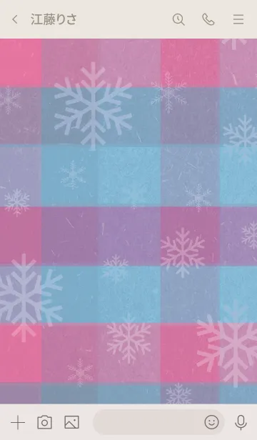 [LINE着せ替え] 雪の結晶チェック青/ピンク-スマイル3-の画像3