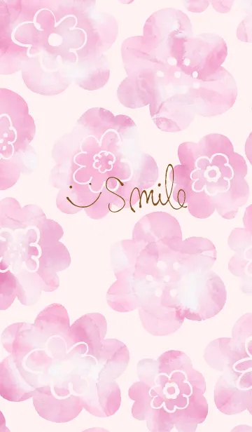 [LINE着せ替え] ピンク水彩お花柄 スマイル30の画像1