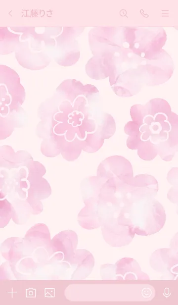 [LINE着せ替え] ピンク水彩お花柄 スマイル30の画像3