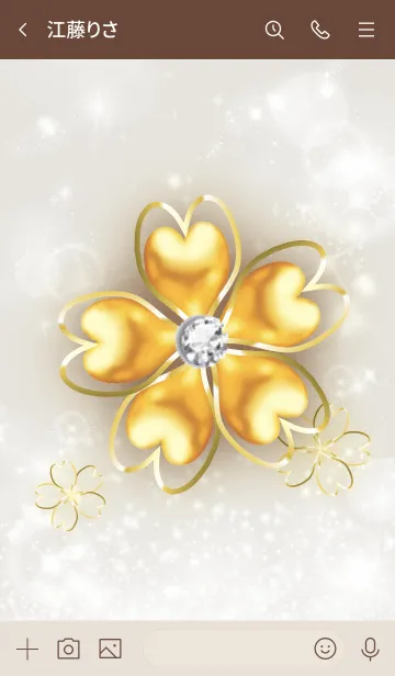 [LINE着せ替え] カーキ : 幸運を呼ぶゴールド四葉の画像3