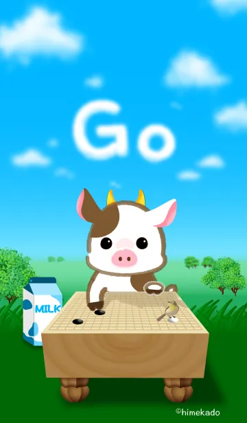 [LINE着せ替え] ほんわか囲碁（牛、小鳥、草原）の画像1