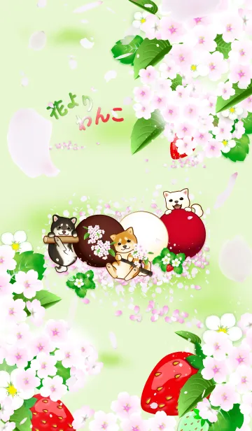 [LINE着せ替え] 花よりわんこ14（柴犬、苺、桜、団子、春）の画像1