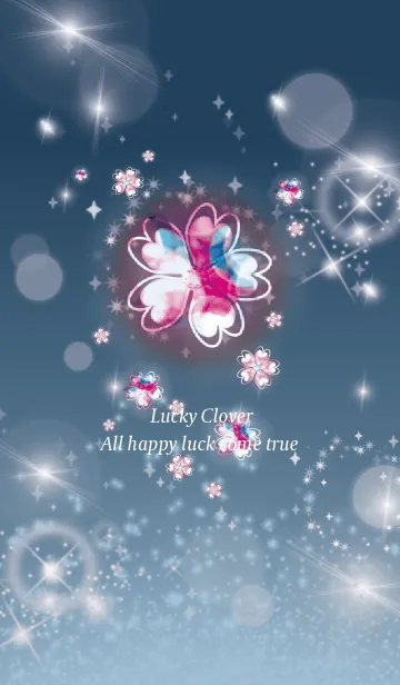 [LINE着せ替え] ベージュと青 : 幸運のピンクゴールド四葉の画像1