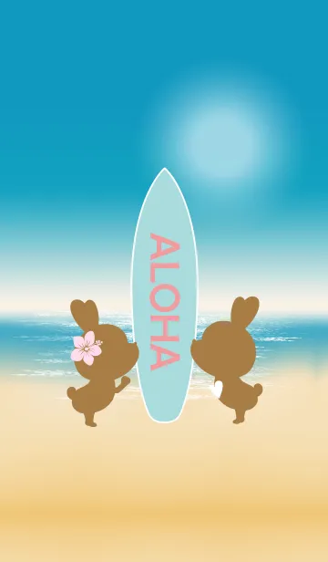 [LINE着せ替え] rabbits and surfboard ALOHA.の画像1