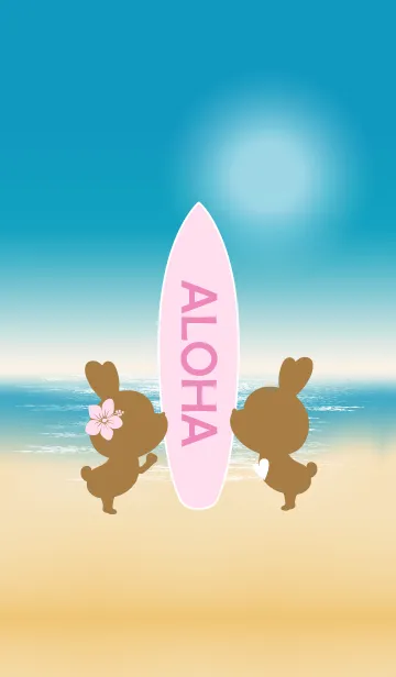 [LINE着せ替え] rabbits and surfboard ALOHA 2.の画像1