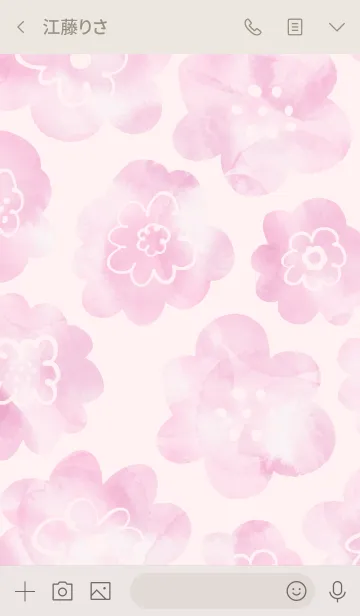 [LINE着せ替え] ピンク水彩お花柄 スマイル23の画像3