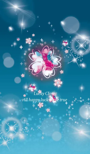 [LINE着せ替え] ブルー : 幸運のピンクゴールド四葉の画像1