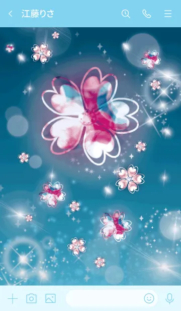 [LINE着せ替え] ブルー : 幸運のピンクゴールド四葉の画像3