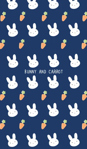 [LINE着せ替え] うさぎとにんじん ネイビーブルー/ベージュの画像1