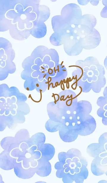 [LINE着せ替え] 青色水彩お花柄 スマイル9の画像1