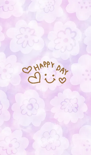 [LINE着せ替え] 水彩にじみ白花スマイル22の画像1