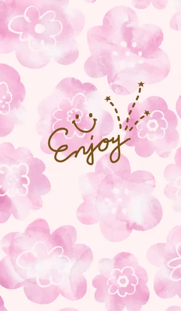 [LINE着せ替え] ピンク水彩お花柄 スマイル21の画像1