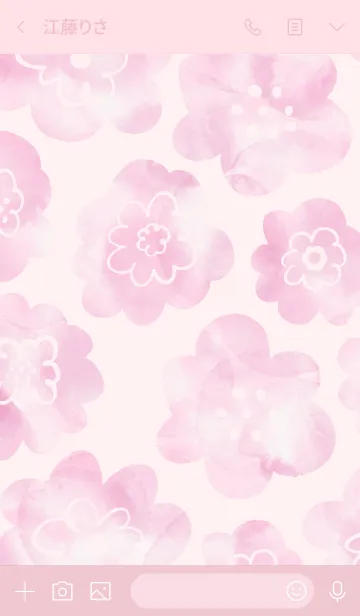 [LINE着せ替え] ピンク水彩お花柄 スマイル21の画像3