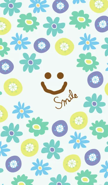 [LINE着せ替え] 北欧風お花青-スマイル-の画像1
