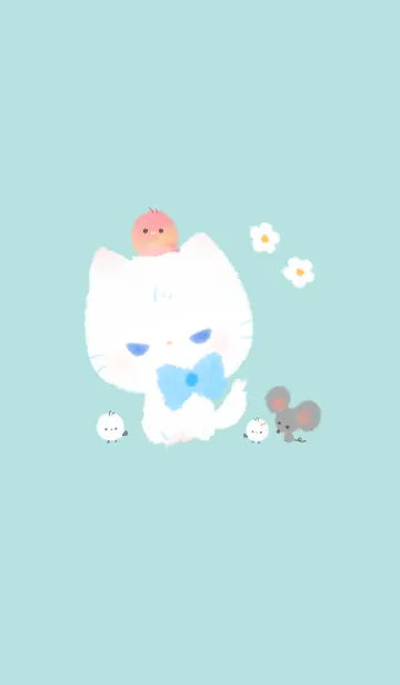 [LINE着せ替え] 白猫ちゃんと小さな仲間たち Greenの画像1