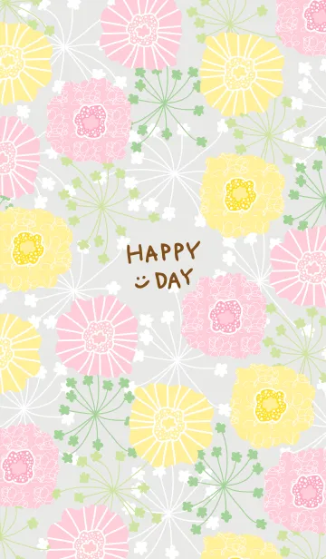 [LINE着せ替え] 北欧風お花グレー スマイルの画像1